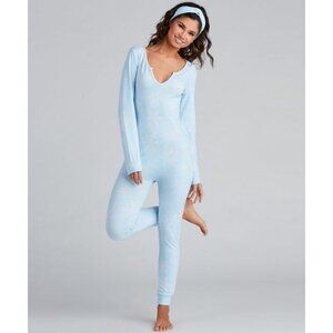 SHO SHO ✦ Snowflake Print Jumpsuit Pajama ✦ Light Blue Long Sleeve V-Neck M